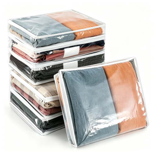 6 Pcs Clear Zippered Storage Bags,Tutuviw Clothes Bag Organizer with Zipper,Plastic Sheet Organizer and Storage for Sweater Blankets Sheet Linen Quilt Bed Pillow Cube Organizer(15x11x4in)
