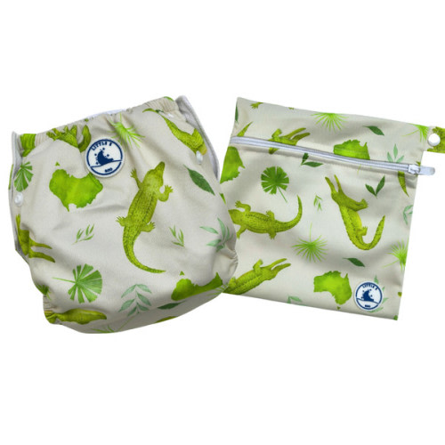 Little E & Co Reusable Swim Nappy & Mini Wet Bag Combo - Crocodiles