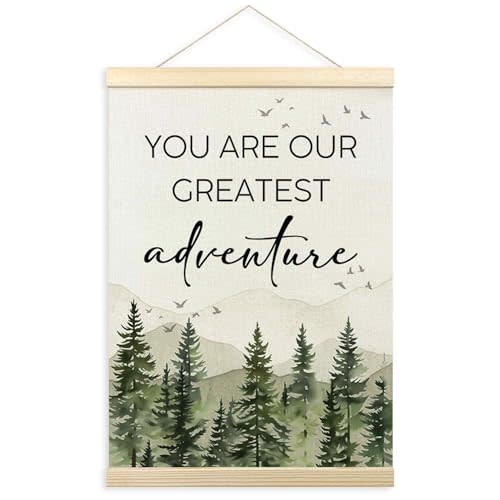 TLESKE Woodland Baby Nursery Decor Poster Hanger Frame, Forest Mountain Hanging Wall Art Decor for Baby Boys Girls Nursery Toddlers Kids Room Playroom, You Are Our Greatest Adventure Prints, 12x16in