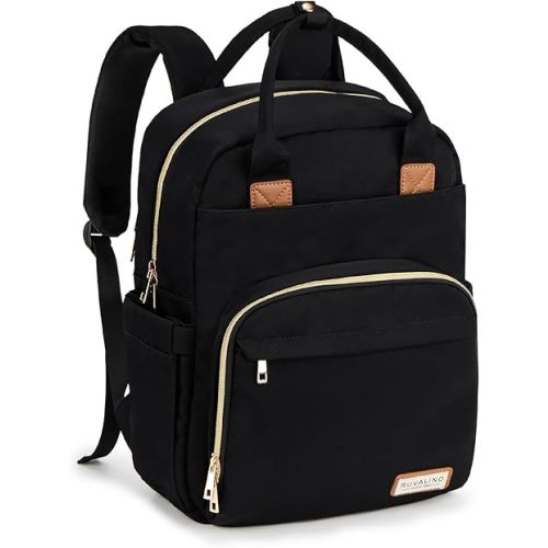 RUVALINO Diaper Bag Backpack, Multifunction Travel Pack Maternity Baby Changing Bags, Large Capacity, Waterproof, Deep Black, Polyester