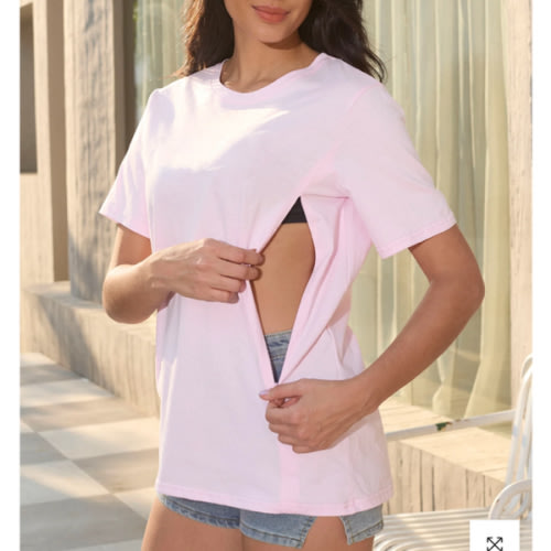 Solid Zipper Nursing T-shirt