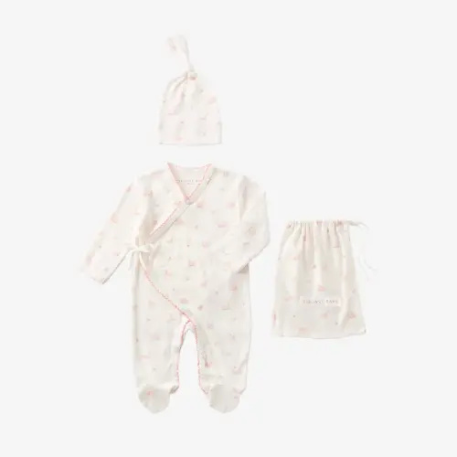 Pink Swan Print Organic Cotton Pointelle Layette 2 Pc Gift Set