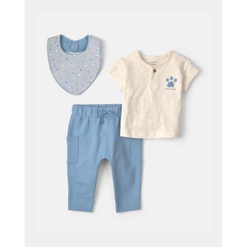 Baby Boy 3-Piece 'Little Buddy' Top & Pant Set - Blue/Ivory