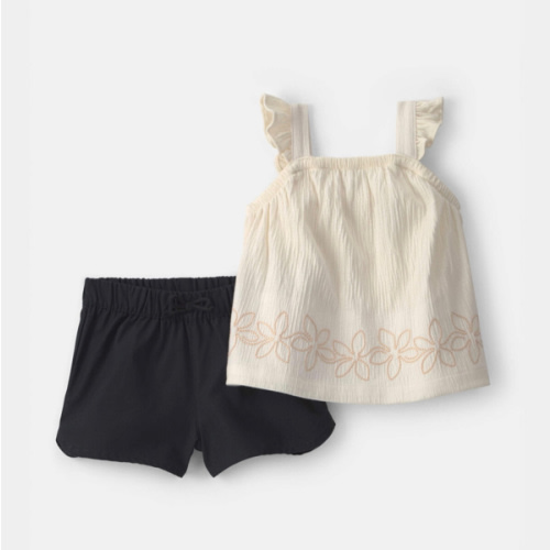 Baby Girl 2-Piece Floral Top & Short Set - Black/Ivory | Carter's