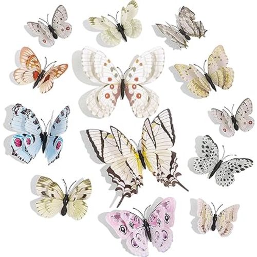 SAOROPEB 3D Butterfly Wall Decor, 24 Pcs Double Layer Butterfly Decorations for Party Decorations Locker Decor Refrigerator Decal, Reusable (White)