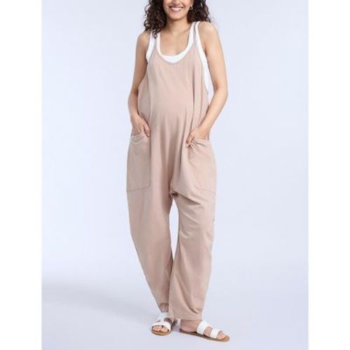 Women's Sleeveless Relaxed Fit Maternity Jumpsuit - Dark Taupe - Size: Large - Motherhood Maternity