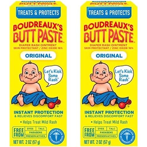 Boudreaux's Butt Paste Original Diaper Rash Cream, Ointment for Baby, 2 oz Tube (Pack of 2)