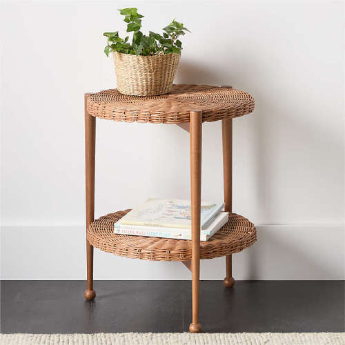 Margot Wicker and Brown Wood Round Nursery Side Table