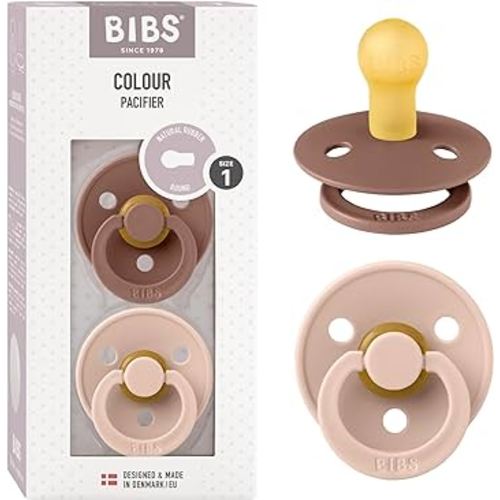 BIBS Pacifiers Colour Collection | Natural Rubber Baby Pacifier | Set of 2 BPA-Free Soothers | Made in Denmark | 0+ Months (Pack of 2) | Woodchuck/Blush