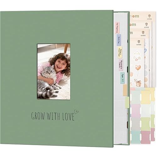 Vienrose Baby Photo Album 4x6 600 Pockets, Large Capacity Linen Photo Album with Memo Area, Kids Picture Album for Baby Girl Boy, Family Memory Book Keepsake Green