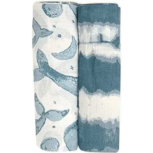 Crane Baby 100% Cotton Muslin Swaddle Blanket, Caspian Ocean - Set of 2, 47" x 47" - Swaddles for Newborns & Babies