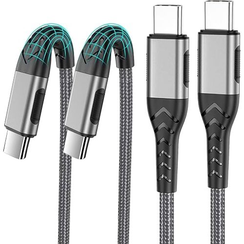 Durcord 2Pack 10ft USB C Charger Cable - 100W Fast Charging for Android/Phone/Pad, Type C to Type C Compatible with iPhone 17/16/15 Pro Plus Max Silver