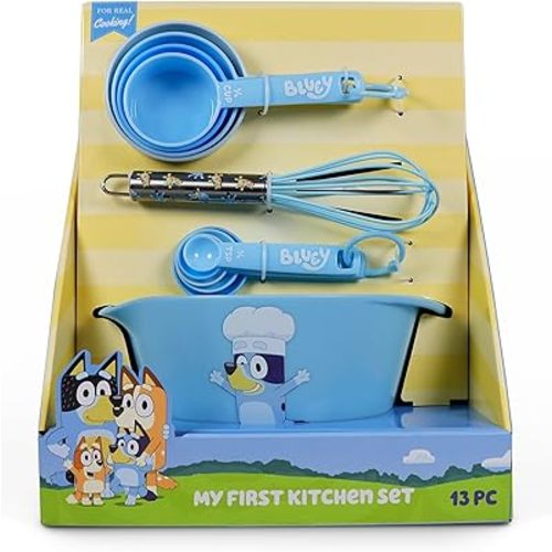 Handstand Kitchen Bluey My First Real Kitchen Tools Set with 1.5 Quart Mixing Bowl, Measuring Spoon Set, Measuring Cup Set and 8.5" Whisk