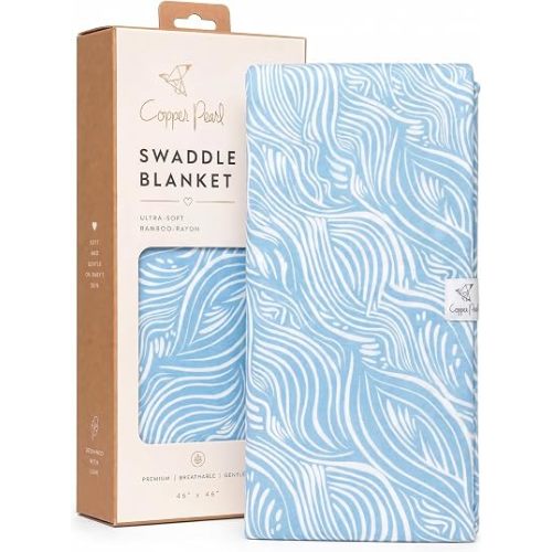 Copper Pearl Swaddle Blankets for Newborns | Soft Stretchy Receiving Blankets for Boys and Girls | Large 46 x 46 Inch Baby Blankets | Lightweight and Breathable Swaddles | Surf