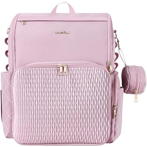 Stylish Baby Diaper Bag, Baby Bag with Changing Pad, Pacifier Case& Stroller Straps, Large Diaper Backpack Boy Girl, Water Resistant Travel Diaper Backpack（Lavender）