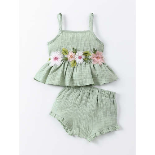 2 Pcs Baby Girl Flower Applique Cami and Bloomers Set