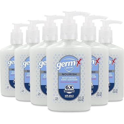 Germ-x Nourish Hand Sanitizer, 2-in-1 Moisturizing and Sanitizing Formula with Shea Butter, Vitamin E & Aloe, Non-Greasy, Fresh Scent, Pump Bottle, 8 Oz (Pack of 6)