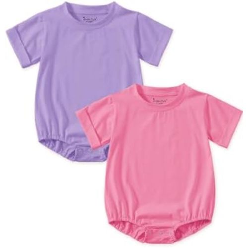 Jimonda Baby Bubble Rompers Boy Girl Solid Color T-Shirt Outfits Short Sleeve Button Bodysuit Cotton Tops Clothes 2Pcs