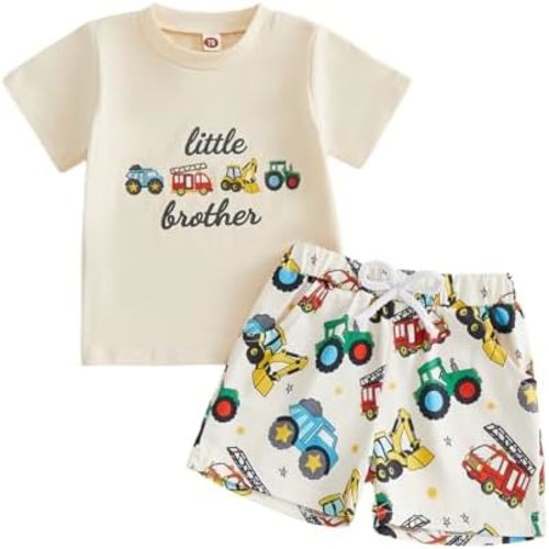 Brother Matching Outfit Toddler Baby Boy Summer Clothes Vehicles Print Short Sleeve T-Shirt & Shorts Set