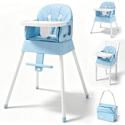 5 in 1 Foldable Baby High Chair,Convertible Highchair for Babies and Toddlers-Portable Infant Booster Seat,Foldable Dining Chair,Toddler High Chair with 5-Point Harness,Removable Tray (Blue)