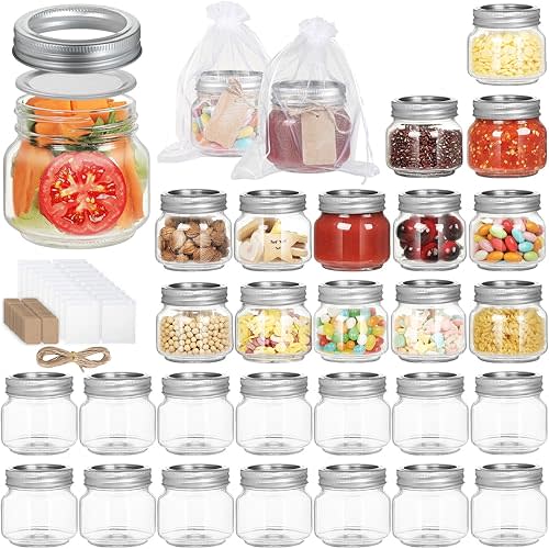 Mason Jars 8oz，Small Mason Jars， Canning Jars with Airtight Metal Covers for Jam, Honey, Spices,Candle， Wedding Favors, Food Storage & DIY Crafts (30 pack)