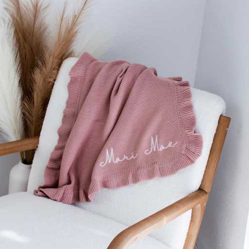 Ruffle Knit Baby Blanket, Baby gift, Baby swaddle Blanket personalized baby blanket, embroidered name, custom name baby blanket