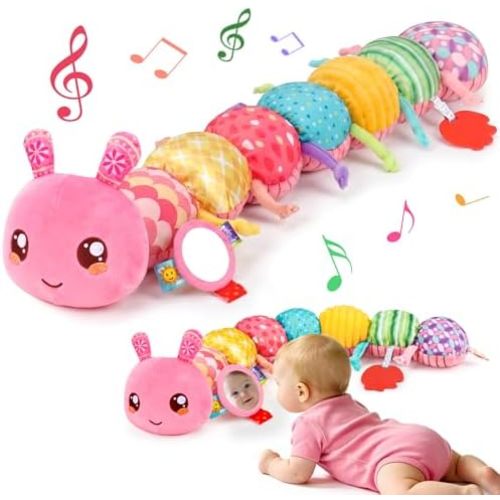 Baby Sensory Toys 0-6 Months Musical Stuffed Caterpillar Tummy Time Toys