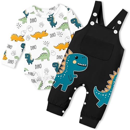 Baby Boy Clothes Dinosaur Romper Adjustable Overalls Baby Boy's Clothing Infant Boy Clothes 2PCS Outfits Fall Winter