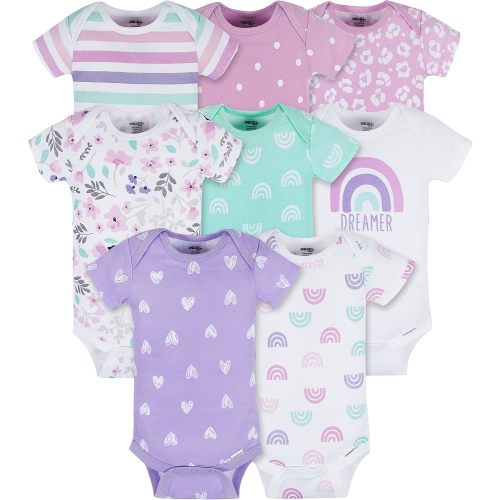 Onesies Brand Baby Girls 8-Pack Short Sleeve Mix & Match Bodysuits, Rainbows, Newborn