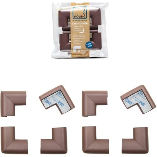 Roving Cove HeftyFit Corner Protector for Baby (8 Large Corners), Heavy-Duty Soft Rubber Foam Furniture Corner Bumper Guards, 3M Adhesive Pre-Taped, Coffee Brown