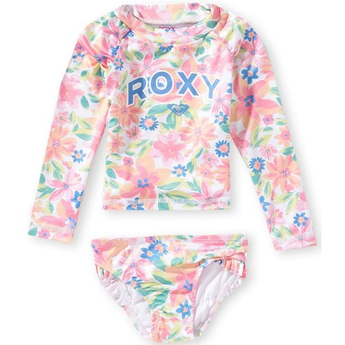 Roxy Baby Girls Raglan-Sleeve Floral-Printed Rashguard T-Shirt & Matching Hipster Bottom 2-Piece Swimsuit