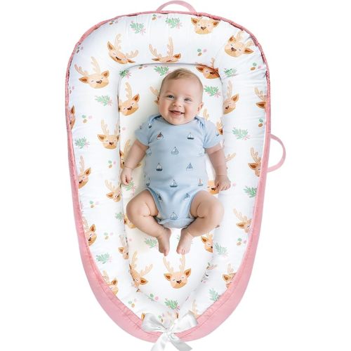 Baby Lounger - Baby Lounger for Newborn 0-24 Months, Breathable and Soft Cotton Cover Baby Nest, Portable Cozy Tummy Time Lounger for Home and Travel, Ideal Baby Essentials & Shower Gifts