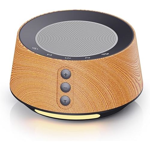 BGOVERSS White Noise Sound Machine with 20 Soothing Sounds, 10 Colors Night Light Sleep Machines Home Office Travel, 5 Timers and Memory Feature Sound Machine for Nursery Baby Kids Adults (Wood)