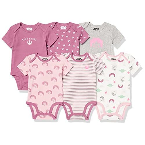 Amazon Essentials Disney | Marvel | Star Wars | Princess Baby Girls' Short-Sleeve Bodysuits, Pack of 6