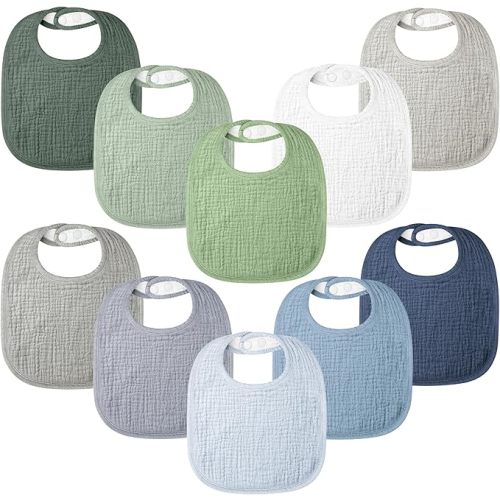 100% Cotton Muslin Baby Bibs 10-Pack Baby Drool Bibs for Unisex Baby Toddlers Infant Newborns Drooling and Teething