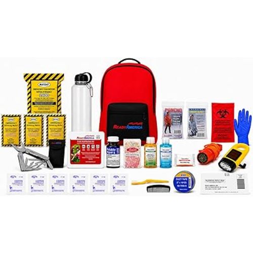 Ready America 72 Hour Deluxe Emergency Kit, 1-Person 3-Day Backpack, First Aid Kit, Survival Blanket, Power Station, Emergency Food, Portable Disaster Preparedness Go-Bag for Earthquake, Fire, Flood