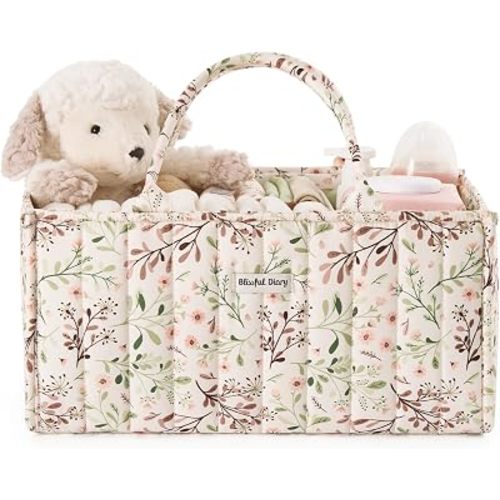 Blissful Diary Floral Diaper Caddy Organizer Storage Basket, Pastoral Daisy