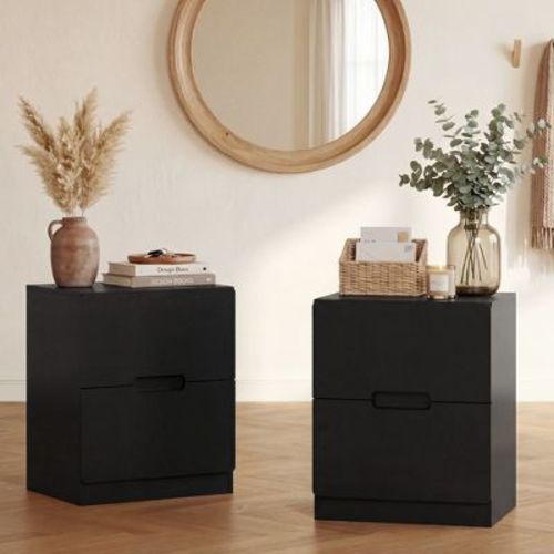 Heynemo Black Handless Nightstand Set of 2 with 2 Drawers