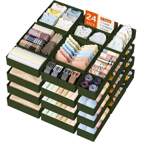 Drawer Organizer Clothes 24 Pack - Foldable Baby Organizers and Storage Dresser Organizer for Bedroom, Closet Nursery Organization Dresser Dividers for underwear, Sock, Bra, Belt, Tie