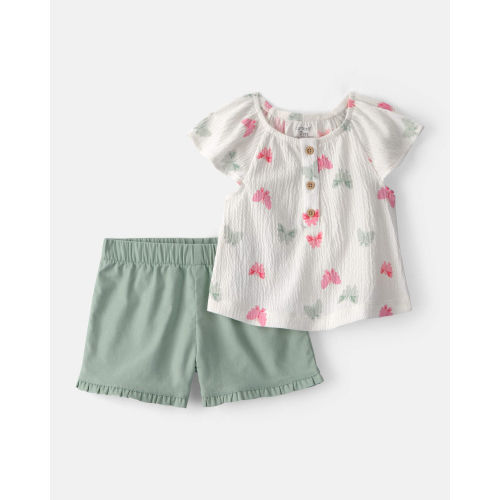 Baby Girl 2-Piece Butterfly Top & Short Set - Green/White | Carter's
