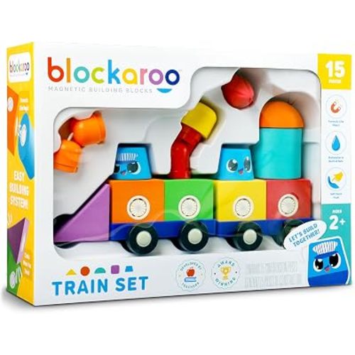 Blockaroo Magnetic Foam Building Blocks 15-Piece Train Set for Toddlers