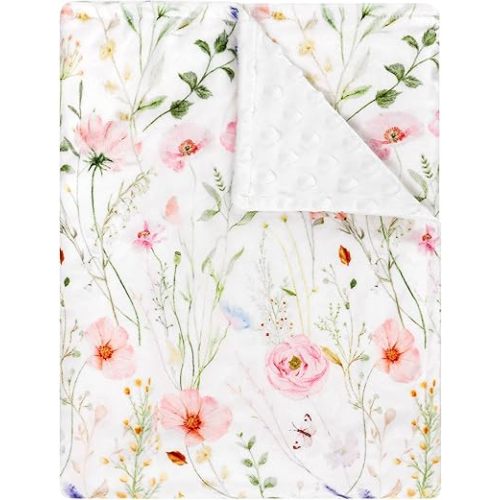 Super Soft Minky Toddler Blanket 30x40 Inches, Double Layer, Dotted Backing, Floral Baby Crib Blanket for Nursery, Car Seat, Pet, Colorful Flowers
