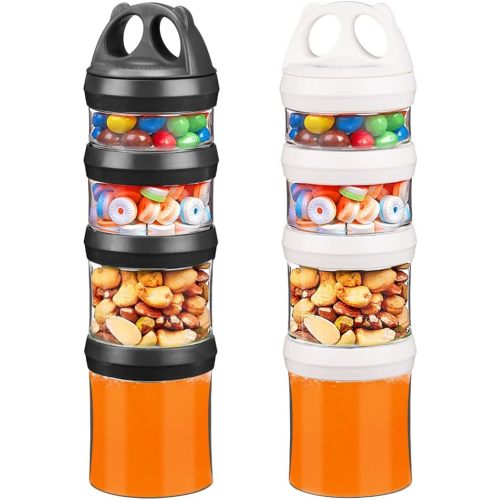 SELEWARE Portable Stackable Food Storage Containers for Snacks Formula Powder and Drinks Twist Lock System Airtight Leak-proof BPA and Phthalate Free Black and White