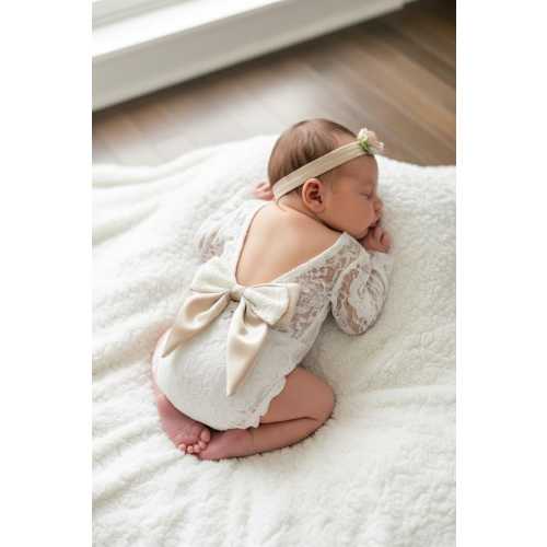 Newborn Lace Romper with Bow, Baby Girl Coming Home Outfit