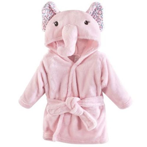 Little Treasure Baby Girls Plush Bathrobe, Floral Elephant, 0-9M