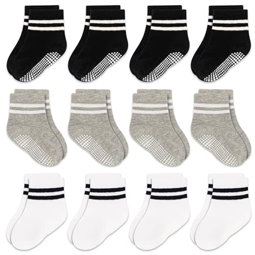 GRPSKCOS Baby Socks Non Slip 12 Pairs Toddler Anti Skid Socks for 0-7 Years Infants Little Kids Boys Girls