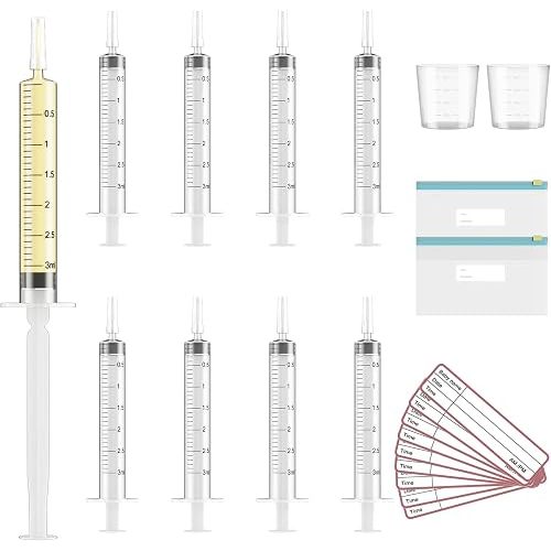 20 Sets 3ml Colostrum Collector with Caps, Colostrum Collection Kit Includes 20pcs Sterile Syringes, 2 Measuring Cup, 2 Storage Bags, 20 Labels, No Needle Breast Milk Syringe