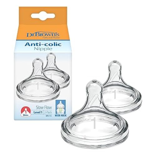 Dr. Brown’s Natural Flow Y-Cut Wide-Neck Baby Bottle Nipple, Ideal for Thicker Liquids, 100% Silicone, 2 Count (Pack of 1), 9m+