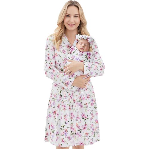 V.&GRIN Mommy and Me Robe and Swaddle Set, Maternity Robe and Matching Baby Blanket | Hospital Outfits Labor Delivery