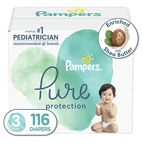 Diapers Size 3, 116 Count - Pampers Pure Protection Disposable Baby Diapers, Hypoallergenic and Unscented Protection, Enormous Pack
